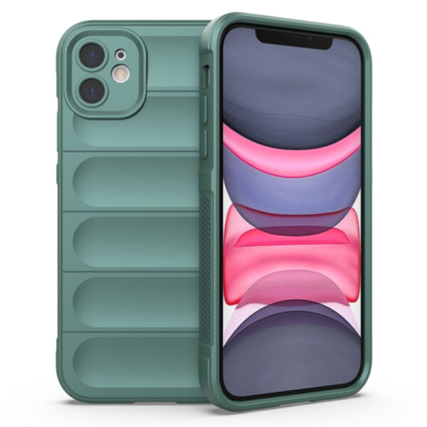 Husa Matte Waves pentru Apple iPhone 11, Camera Protect, Striatii laterale, Colturi intarite, Margini inaltate, Antialunecare, Antisoc, Silicon prietenos cu pielea, Verde