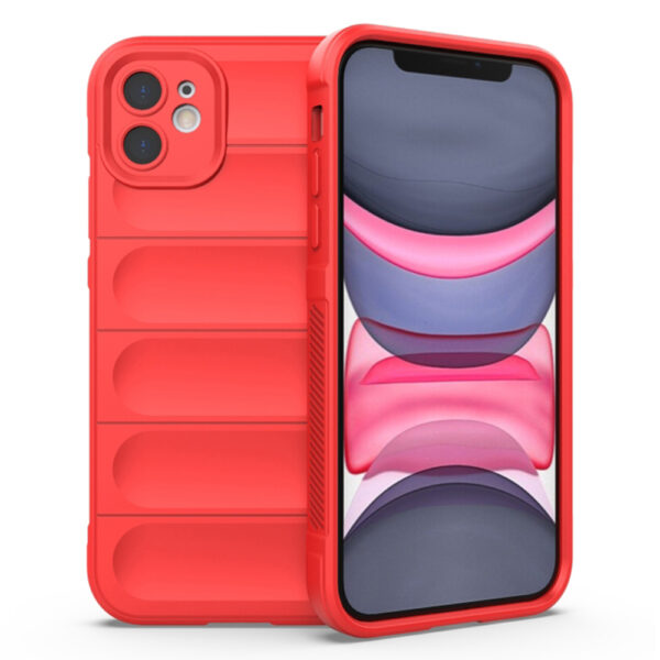 Husa Matte Waves pentru Apple iPhone 11, Camera Protect, Striatii laterale, Colturi intarite, Margini inaltate, Antialunecare, Antisoc, Silicon prietenos cu pielea, Rosu