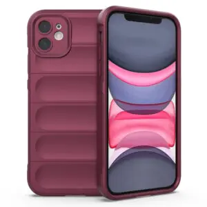 Husa Matte Waves pentru Apple iPhone 11, Camera Protect, Striatii laterale, Colturi intarite, Margini inaltate, Antialunecare, Antisoc, Silicon prietenos cu pielea, Visiniu