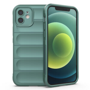 Husa Matte Waves pentru Apple iPhone 12, Camera Protect, Striatii laterale, Colturi intarite, Margini inaltate, Antialunecare, Antisoc, Silicon prietenos cu pielea, Verde