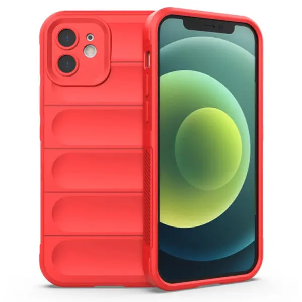 Husa Matte Waves pentru Apple iPhone 12, Camera Protect, Striatii laterale, Colturi intarite, Margini inaltate, Antialunecare, Antisoc, Silicon prietenos cu pielea, Rosu