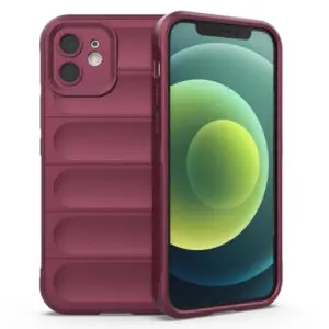 Husa Matte Waves pentru Apple iPhone 12, Camera Protect, Striatii laterale, Colturi intarite, Margini inaltate, Antialunecare, Antisoc, Silicon prietenos cu pielea, Visiniu