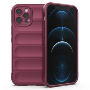 Husa Matte Waves pentru Apple iPhone 12 Pro Max, Camera Protect, Striatii laterale, Colturi intarite, Margini inaltate, Antialunecare, Antisoc, Silicon prietenos cu pielea, Visiniu