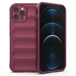 Husa Matte Waves pentru Apple iPhone 12 Pro Max, Camera Protect, Striatii laterale, Colturi intarite, Margini inaltate, Antialunecare, Antisoc, Silicon prietenos cu pielea, Visiniu