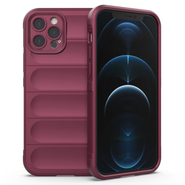 Husa Matte Waves pentru Apple iPhone 12 Pro Max, Camera Protect, Striatii laterale, Colturi intarite, Margini inaltate, Antialunecare, Antisoc, Silicon prietenos cu pielea, Visiniu