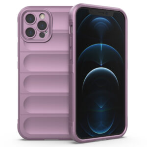 Husa Matte Waves pentru Apple iPhone 12 Pro Max, Camera Protect, Striatii laterale, Colturi intarite, Margini inaltate, Antialunecare, Antisoc, Silicon prietenos cu pielea, Mov