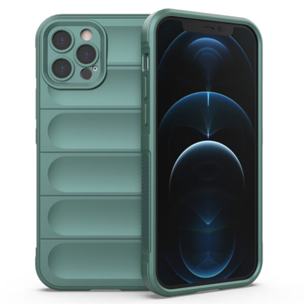 Husa Matte Waves pentru Apple iPhone 12 Pro, Camera Protect, Striatii laterale, Colturi intarite, Margini inaltate, Antialunecare, Antisoc, Silicon prietenos cu pielea, Verde