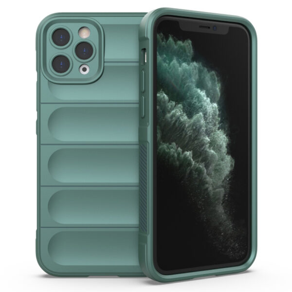 Husa Matte Waves pentru Apple iPhone 11 Pro, Camera Protect, Striatii laterale, Colturi intarite, Margini inaltate, Antialunecare, Antisoc, Silicon prietenos cu pielea, Verde