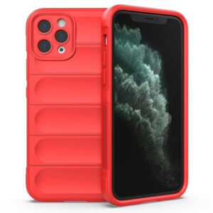 Husa Matte Waves pentru Apple iPhone 11 Pro, Camera Protect, Striatii laterale, Colturi intarite, Margini inaltate, Antialunecare, Antisoc, Silicon prietenos cu pielea, Rosu