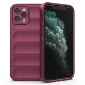 Husa Matte Waves pentru Apple iPhone 11 Pro, Camera Protect, Striatii laterale, Colturi intarite, Margini inaltate, Antialunecare, Antisoc, Silicon prietenos cu pielea, Visiniu