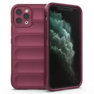 Husa Matte Waves pentru Apple iPhone 11 Pro, Camera Protect, Striatii laterale, Colturi intarite, Margini inaltate, Antialunecare, Antisoc, Silicon prietenos cu pielea, Visiniu