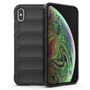 Husa Matte Waves pentru Apple iPhone XS Max, Camera Protect, Striatii laterale, Colturi intarite, Margini inaltate, Antialunecare, Antisoc, Silicon prietenos cu pielea, Negru