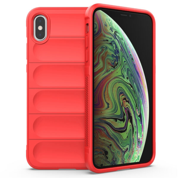 Husa Matte Waves pentru Apple iPhone XS Max, Camera Protect, Striatii laterale, Colturi intarite, Margini inaltate, Antialunecare, Antisoc, Silicon prietenos cu pielea, Rosu