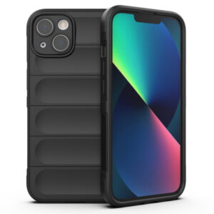 Husa Matte Waves pentru Apple iPhone 13, Camera Protect, Striatii laterale, Colturi intarite, Margini inaltate, Antialunecare, Antisoc, Silicon prietenos cu pielea, Negru