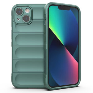 Husa Matte Waves pentru Apple iPhone 13, Camera Protect, Striatii laterale, Colturi intarite, Margini inaltate, Antialunecare, Antisoc, Silicon prietenos cu pielea, Verde