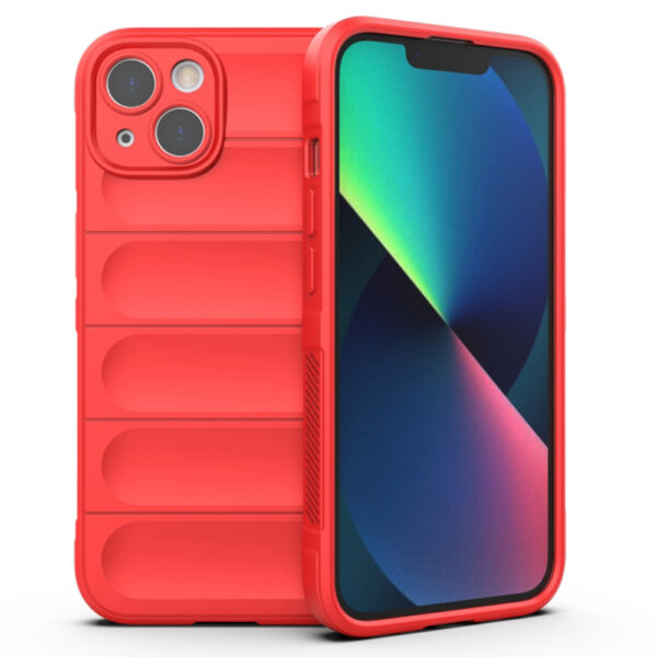 Husa Matte Waves pentru Apple iPhone 13, Camera Protect, Striatii laterale, Colturi intarite, Margini inaltate, Antialunecare, Antisoc, Silicon prietenos cu pielea, Rosu