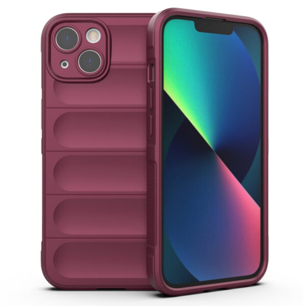 Husa Matte Waves pentru Apple iPhone 13, Camera Protect, Striatii laterale, Colturi intarite, Margini inaltate, Antialunecare, Antisoc, Silicon prietenos cu pielea, Visiniu