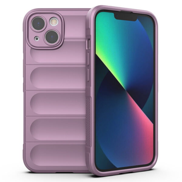 Husa Matte Waves pentru Apple iPhone 13, Camera Protect, Striatii laterale, Colturi intarite, Margini inaltate, Antialunecare, Antisoc, Silicon prietenos cu pielea, Mov