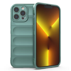 Husa Matte Waves pentru Apple iPhone 13 Pro, Camera Protect, Striatii laterale, Colturi intarite, Margini inaltate, Antialunecare, Antisoc, Silicon prietenos cu pielea, Verde