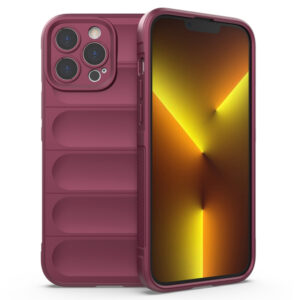 Husa Matte Waves pentru Apple iPhone 13 Pro Max, Camera Protect, Striatii laterale, Colturi intarite, Margini inaltate, Antialunecare, Antisoc, Silicon prietenos cu pielea, Visiniu