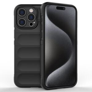 Husa Matte Waves pentru Apple iPhone 15 Pro Max, Camera Protect, Striatii laterale, Colturi intarite, Margini inaltate, Antialunecare, Antisoc, Silicon prietenos cu pielea, Negru