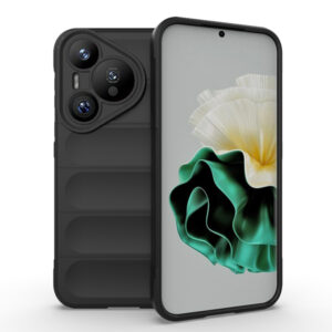 Husa Matte Waves pentru Huawei Pura 70, Camera Protect, Striatii laterale, Colturi intarite, Margini inaltate, Antialunecare, Antisoc, Silicon prietenos cu pielea, Negru