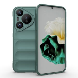 Husa Matte Waves pentru Huawei Pura 70, Camera Protect, Striatii laterale, Colturi intarite, Margini inaltate, Antialunecare, Antisoc, Silicon prietenos cu pielea, Verde