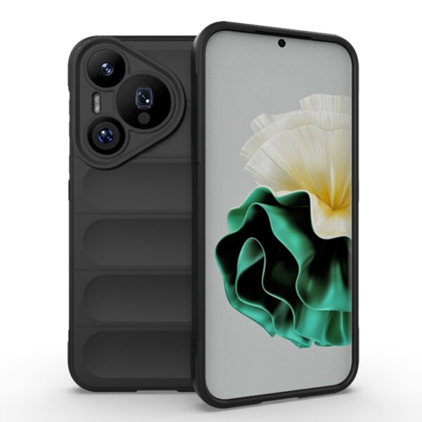 Husa Matte Waves pentru Huawei Pura 70 Pro, Camera Protect, Striatii laterale, Colturi intarite, Margini inaltate, Antialunecare, Antisoc, Silicon prietenos cu pielea, Negru