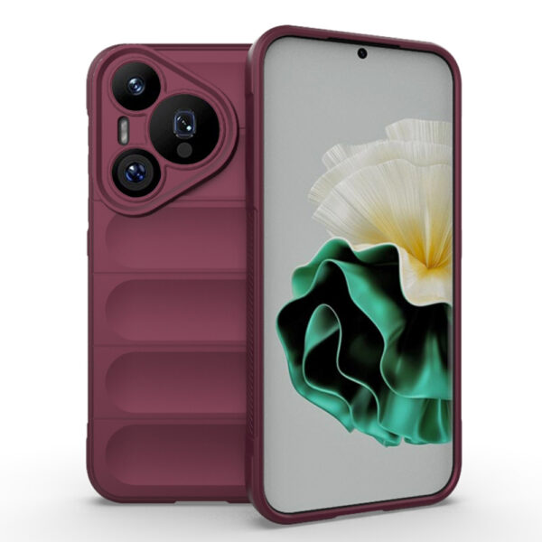 Husa Matte Waves pentru Huawei Pura 70 Pro, Camera Protect, Striatii laterale, Colturi intarite, Margini inaltate, Antialunecare, Antisoc, Silicon prietenos cu pielea, Visiniu