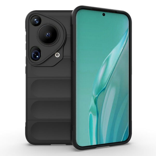 Husa Matte Waves pentru Huawei Pura 70 Ultra, Camera Protect, Striatii laterale, Colturi intarite, Margini inaltate, Antialunecare, Antisoc, Silicon prietenos cu pielea, Negru