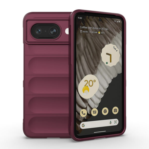 Husa Matte Waves pentru Google Pixel 8a, Camera Protect, Striatii laterale, Colturi intarite, Margini inaltate, Antialunecare, Antisoc, Silicon prietenos cu pielea, Visiniu