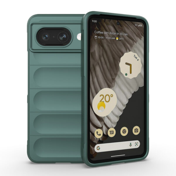 Husa Matte Waves pentru Google Pixel 8a, Camera Protect, Striatii laterale, Colturi intarite, Margini inaltate, Antialunecare, Antisoc, Silicon prietenos cu pielea, Verde