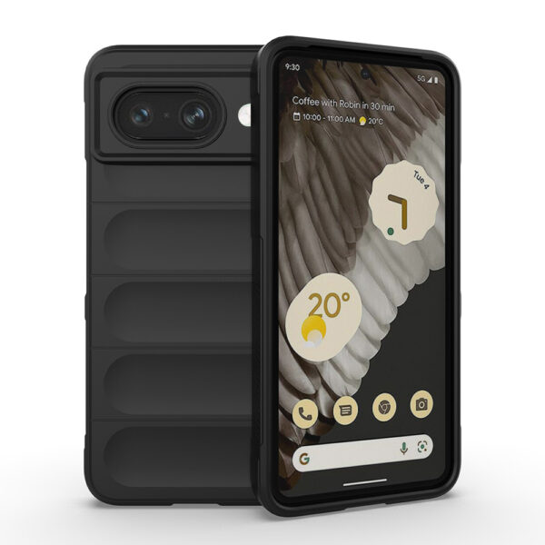 Husa Matte Waves pentru Google Pixel 8a, Camera Protect, Striatii laterale, Colturi intarite, Margini inaltate, Antialunecare, Antisoc, Silicon prietenos cu pielea, Negru