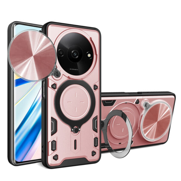 Husa Tough Metal CamShield pentru Xiaomi Redmi A3, Armura hibrida, Ultra Protect, Antisoc, Inel rotativ 360 metalic, Roz