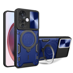 Husa Tough Metal CamShield pentru Oppo Reno11 F, Armura hibrida, Ultra Protect, Antisoc, Inel rotativ 360 metalic, Albastru