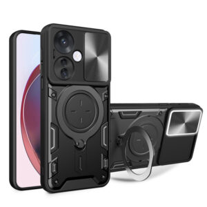 Husa Tough Metal CamShield pentru Oppo Reno11 F, Armura hibrida, Ultra Protect, Antisoc, Inel rotativ 360 metalic, Negru