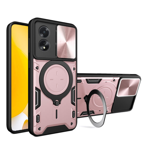 Husa Tough Metal CamShield pentru Oppo A38 | A18, Armura hibrida, Ultra Protect, Antisoc, Inel rotativ 360 metalic, Roz