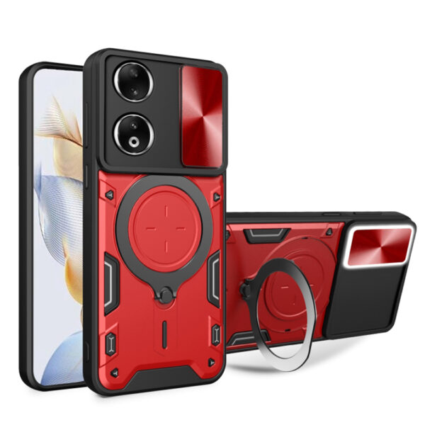 Husa Tough Metal CamShield pentru Honor 90, Armura hibrida, Ultra Protect, Antisoc, Inel rotativ 360 metalic, Rosu