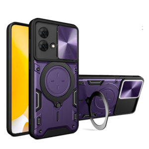 Husa Tough Metal CamShield pentru Motorola Moto G84, Armura hibrida, Ultra Protect, Antisoc, Inel rotativ 360 metalic, Mov