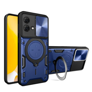 Husa Tough Metal CamShield pentru Motorola Moto G84, Armura hibrida, Ultra Protect, Antisoc, Inel rotativ 360 metalic, Albastru