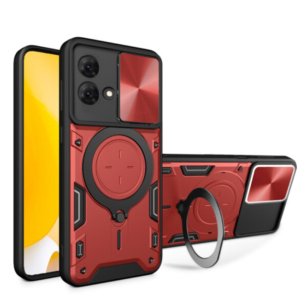 Husa Tough Metal CamShield pentru Motorola Moto G84, Armura hibrida, Ultra Protect, Antisoc, Inel rotativ 360 metalic, Rosu