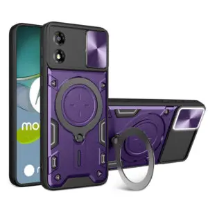 Husa Tough Metal CamShield pentru Motorola Moto E13, Armura hibrida, Ultra Protect, Antisoc, Inel rotativ 360 metalic, Mov