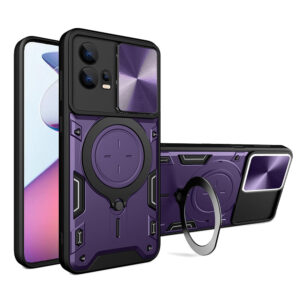 Husa Tough Metal CamShield pentru Motorola Moto G72, Armura hibrida, Ultra Protect, Antisoc, Inel rotativ 360 metalic, Mov