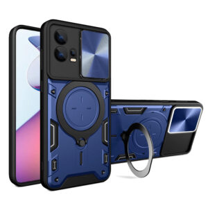 Husa Tough Metal CamShield pentru Motorola Moto G72, Armura hibrida, Ultra Protect, Antisoc, Inel rotativ 360 metalic, Albastru