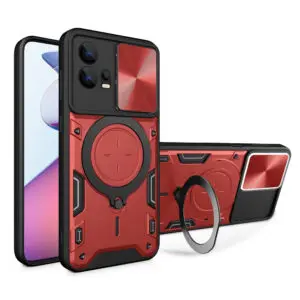 Husa Tough Metal CamShield pentru Motorola Moto G72, Armura hibrida, Ultra Protect, Antisoc, Inel rotativ 360 metalic, Rosu