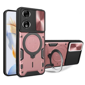 Husa Tough Metal CamShield pentru Honor X7b | 90 Smart | X7b 5G, Armura hibrida, Ultra Protect, Antisoc, Inel rotativ 360 metalic, Roz