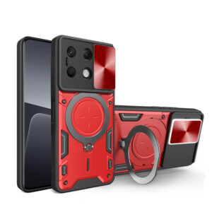 Husa Tough Metal CamShield pentru Xiaomi Redmi Note 13 Pro Plus, Armura hibrida, Ultra Protect, Antisoc, Inel rotativ 360 metalic, Rosu