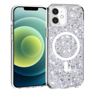 Husa Shiny Diamonds pentru Apple iPhone 12 | iPhone 12 Pro, Ultra Slim, Usoara, Durabila, Antisoc, Bumper compatibil cu incarcarea de tip MagSafe, Alb