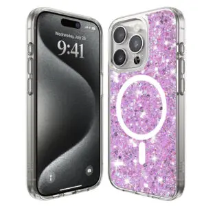 Husa Shiny Diamonds pentru Apple iPhone 15 Pro Max, Ultra Slim, Usoara, Durabila, Antisoc, Bumper compatibil cu incarcarea de tip MagSafe, Lila