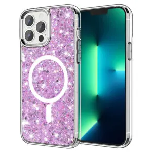 Husa Shiny Diamonds pentru Apple iPhone 13 Pro Max, Ultra Slim, Usoara, Durabila, Antisoc, Bumper compatibil cu incarcarea de tip MagSafe, Lila